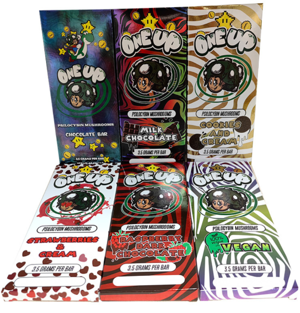 One Up Mushroom Chocolate Box 3.5G Magic Mushrooms Psilocybin Chocolate Bar Milk Cookies and Cream Empty Packaging Boxes 6 Flavors